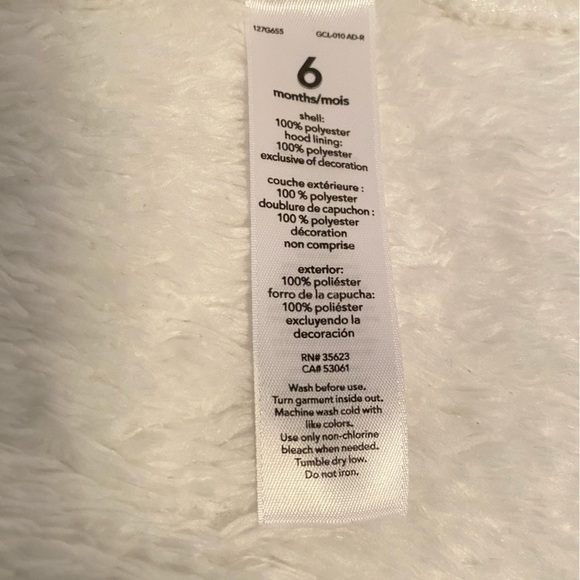 Carter's Baby Infant Serpa Zip-Up One-Piece Hooded Pram With Ears White 6 Months - Picture 10 of 10